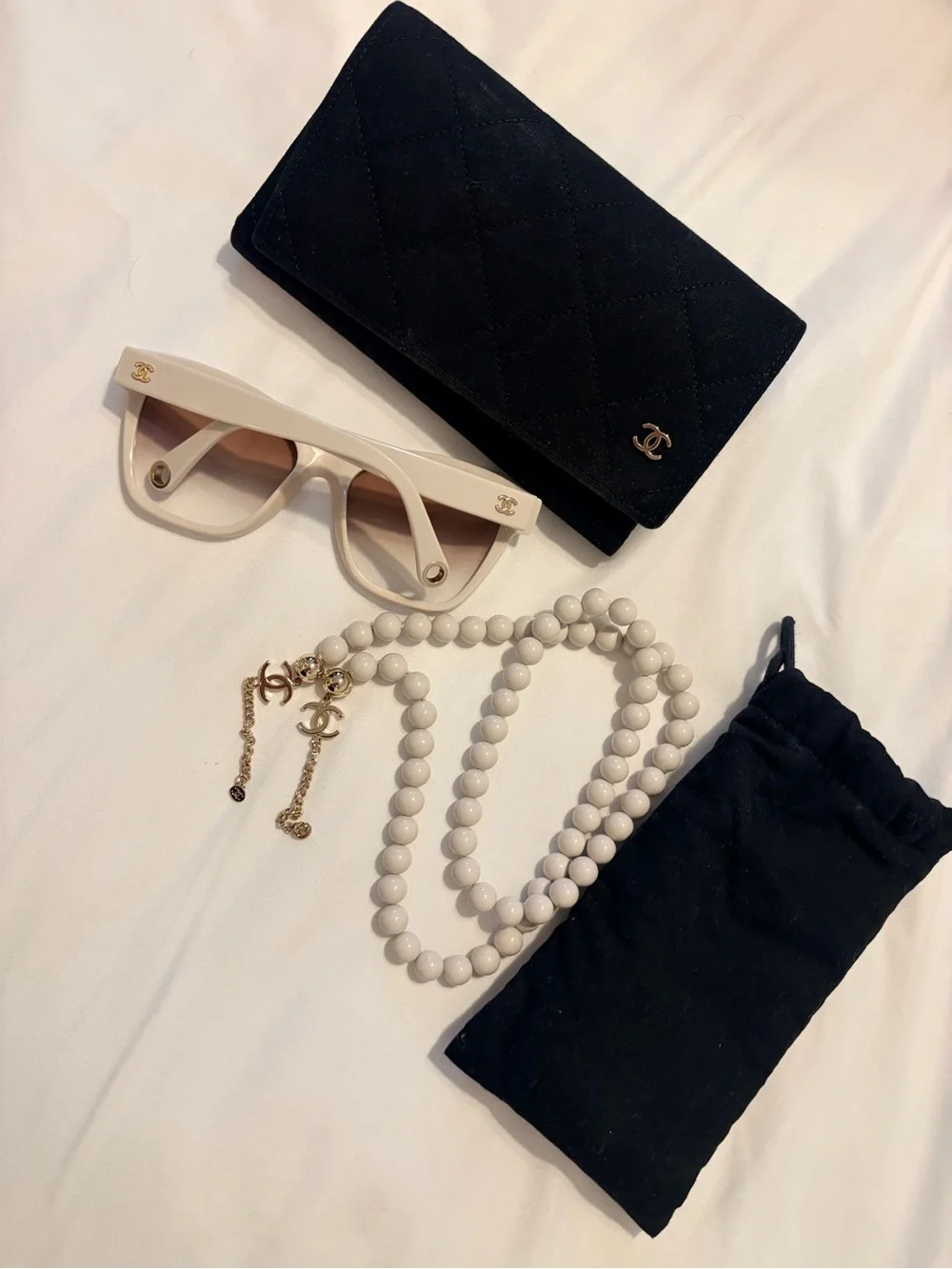 CHANEL Cream Sunglasses with Gold CC Hardware